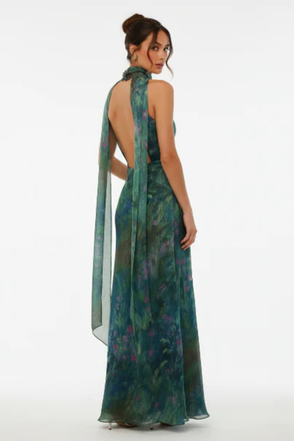 Women's Printed Fabric Maxi Dress | Elegant Halter Neck Summer Dress 2