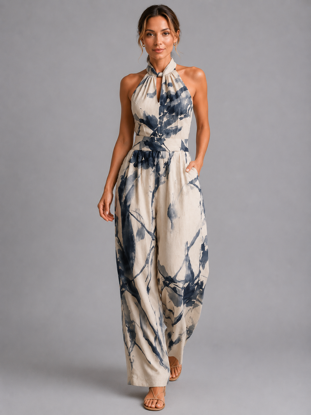 Women's Printed Wide Leg Jumpsuit - Relaxed Fit Summer Romper