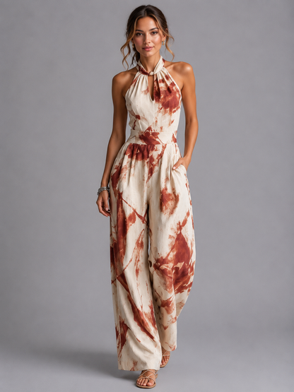 Women's Printed Wide Leg Jumpsuit - Relaxed Fit Summer Romper