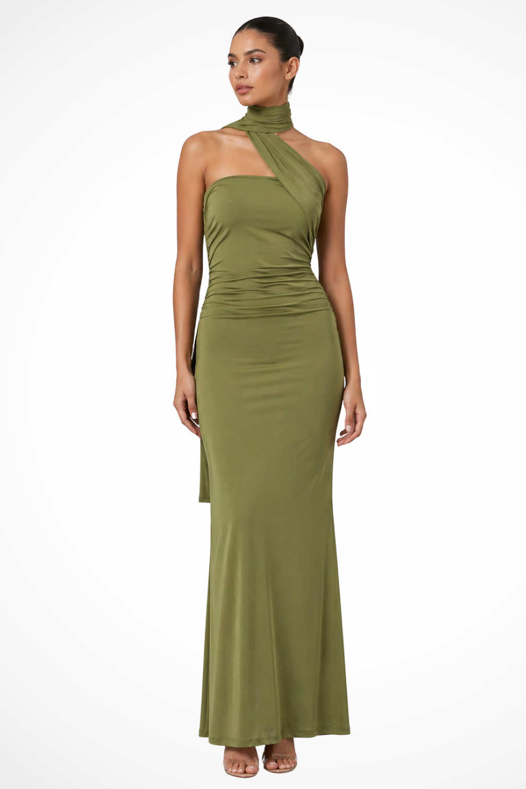 Women's Ruched Maxi Dress | Elegant High Neck Cut-Out Wedding Guest Gown 0