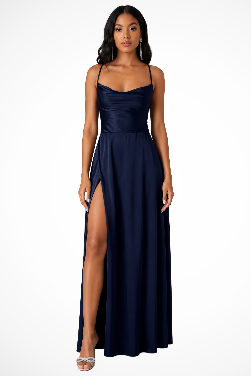 Women's Satin Maxi Dress | Elegant Cowl Neck with Side Slit Wedding Guest Outfit 2