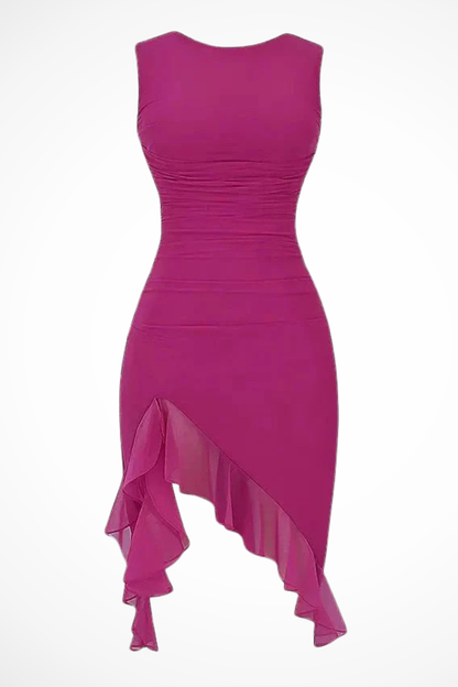 Women's Semi-Sheer Mesh Midi Dress | Elegant Ruched Asymmetric Summer Cocktail Dress 5
