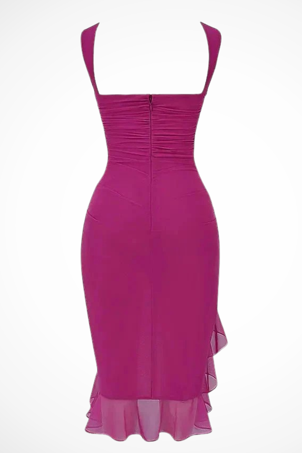 Women's Semi-Sheer Mesh Midi Dress | Elegant Ruched Asymmetric Summer Cocktail Dress 6