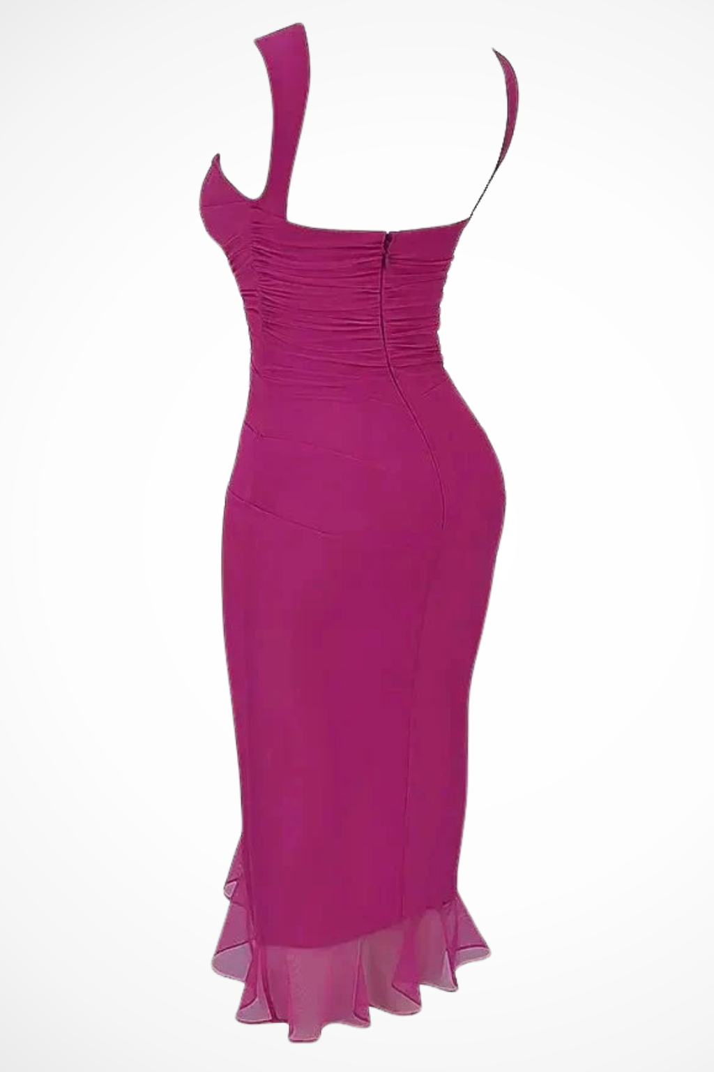 Women's Semi-Sheer Mesh Midi Dress | Elegant Ruched Asymmetric Summer Cocktail Dress 7