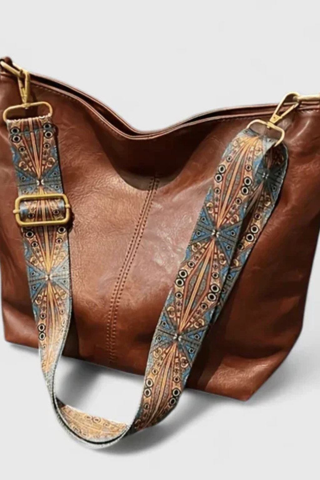 Women's Smooth Fabric Shoulder Bag | Stylish Slouchy Boho Design with Patterned Strap 1