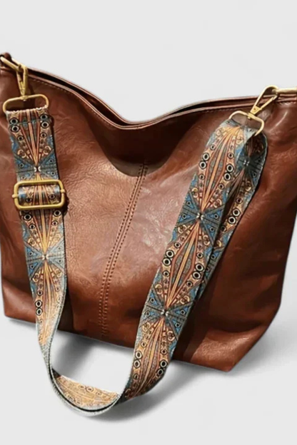 Women's Smooth Fabric Shoulder Bag | Stylish Slouchy Boho Design with Patterned Strap 1