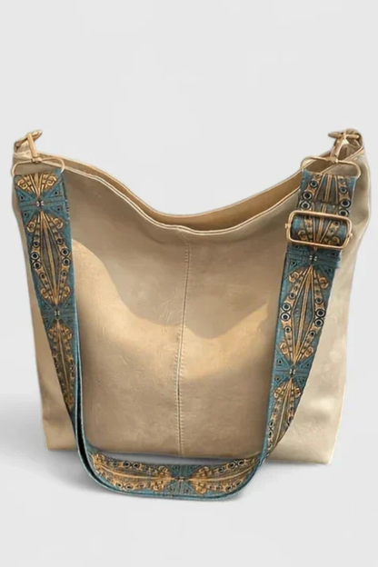 Women's Smooth Fabric Shoulder Bag | Stylish Slouchy Boho Design with Patterned Strap 3