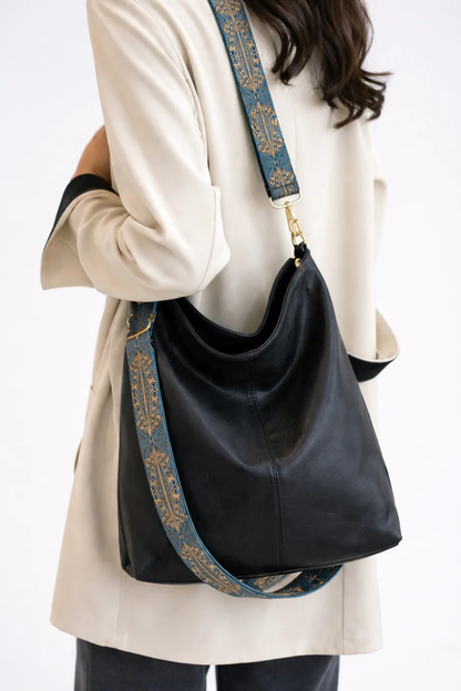 Women's Smooth Fabric Shoulder Bag | Stylish Slouchy Boho Design with Patterned Strap 4