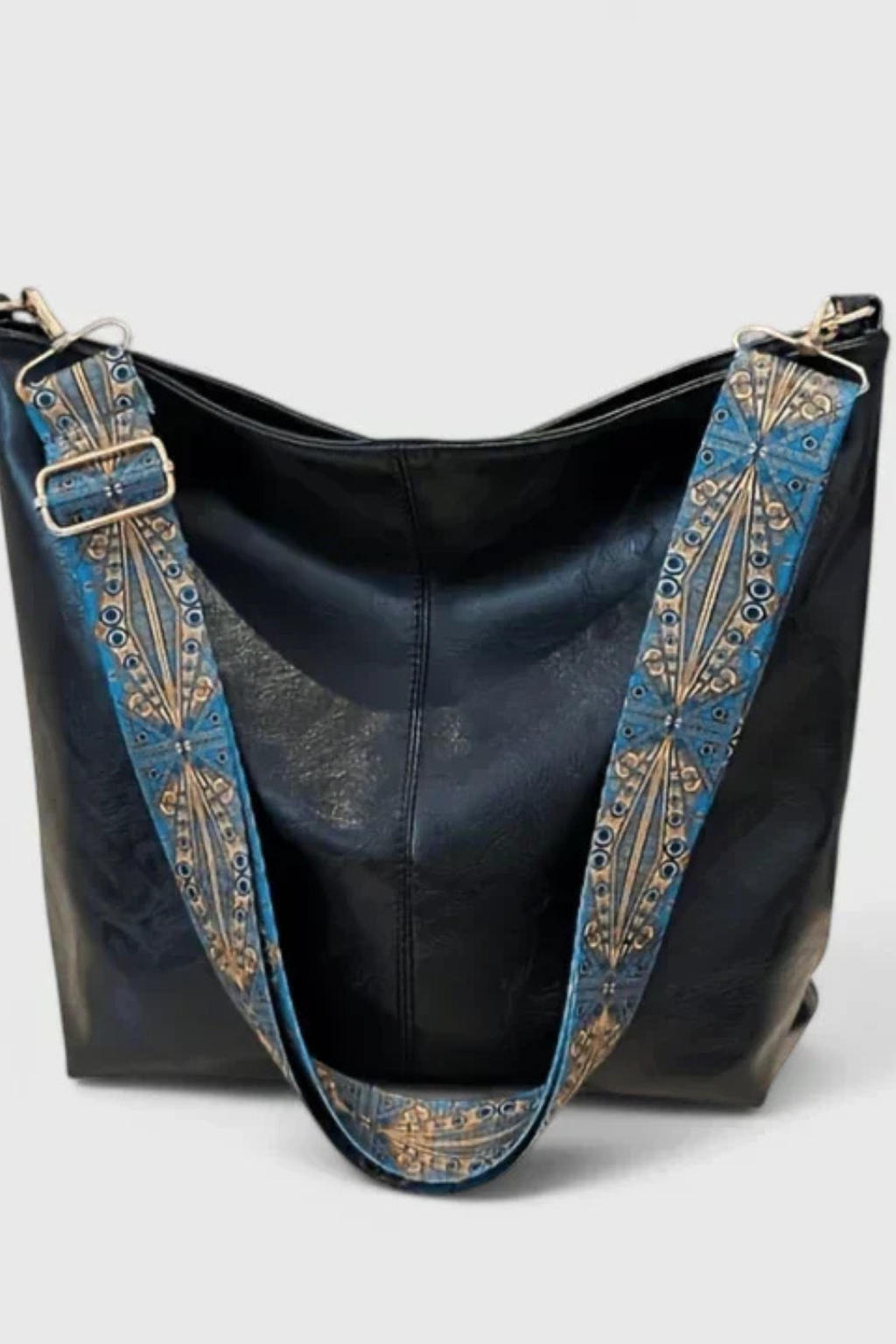 Women's Smooth Fabric Shoulder Bag | Stylish Slouchy Boho Design with Patterned Strap 5