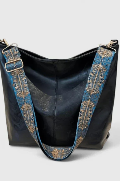 Women's Smooth Fabric Shoulder Bag | Stylish Slouchy Boho Design with Patterned Strap 5
