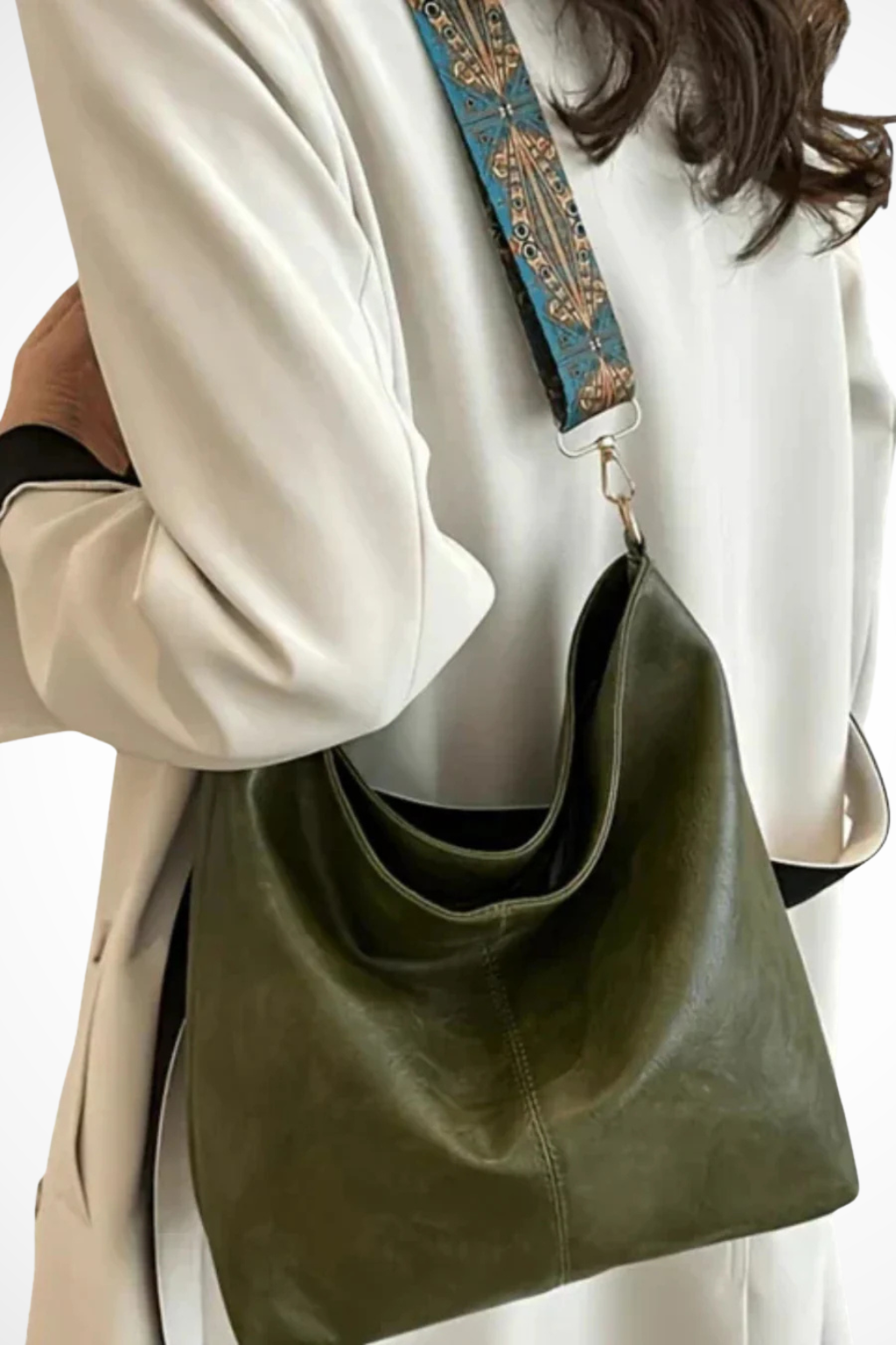 Women's Smooth Fabric Shoulder Bag | Stylish Slouchy Boho Design with Patterned Strap 6