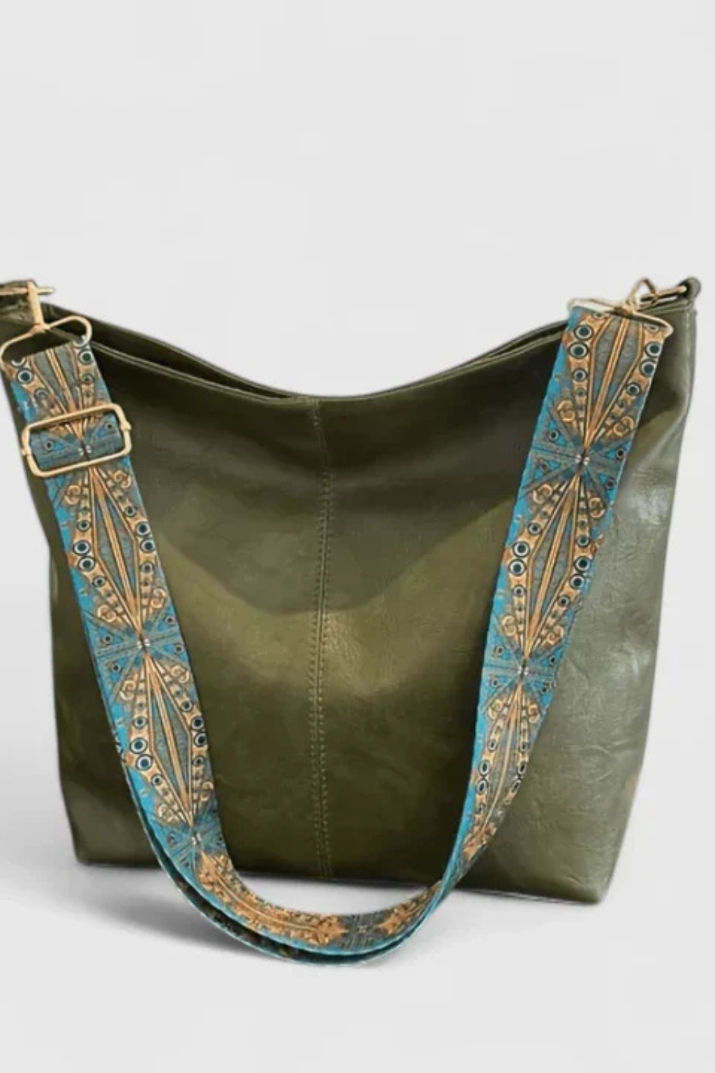 Women's Smooth Fabric Shoulder Bag | Stylish Slouchy Boho Design with Patterned Strap 7