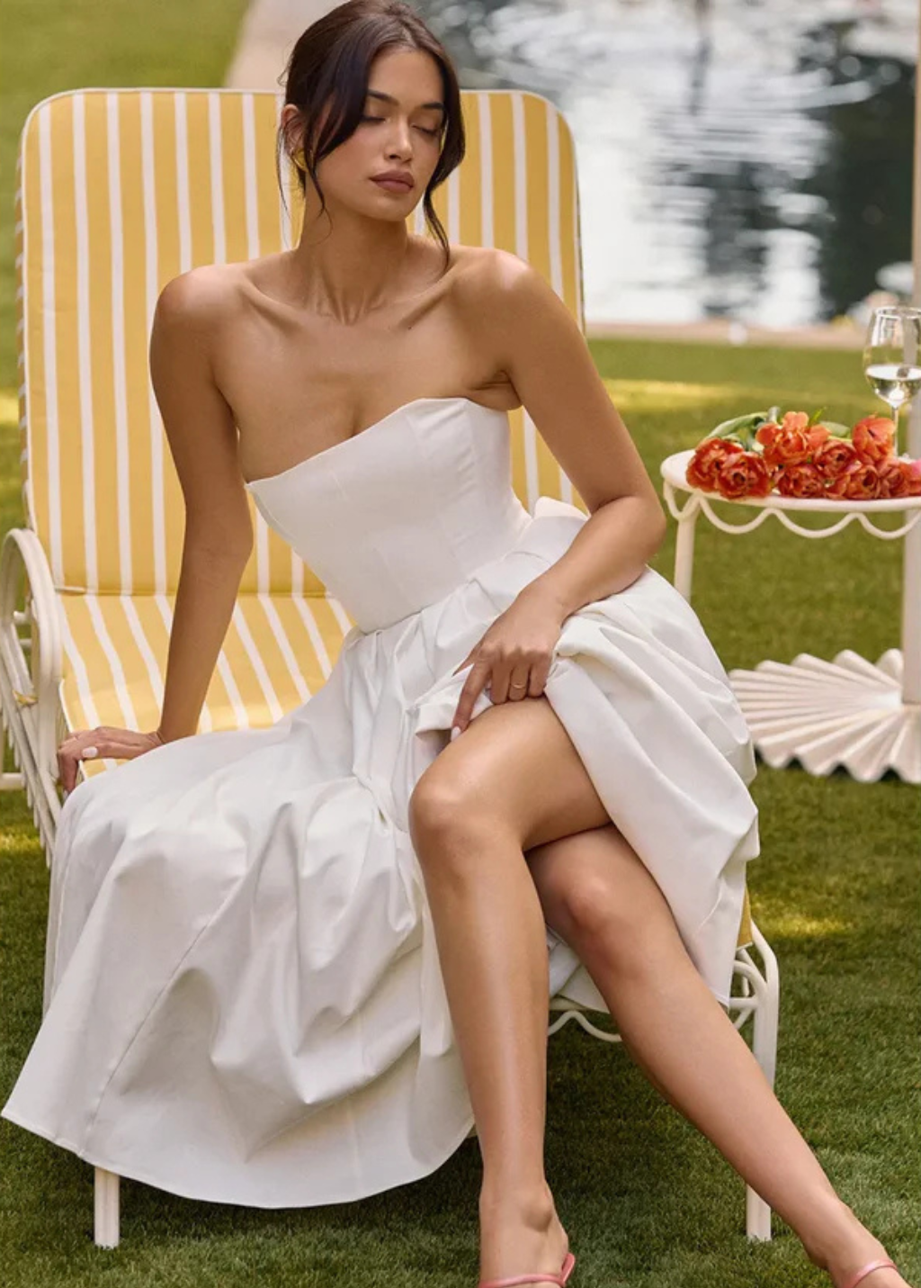 Women's Smooth Fabric Strapless Midi Dress | Elegant Corset Flared Formal Dress 1