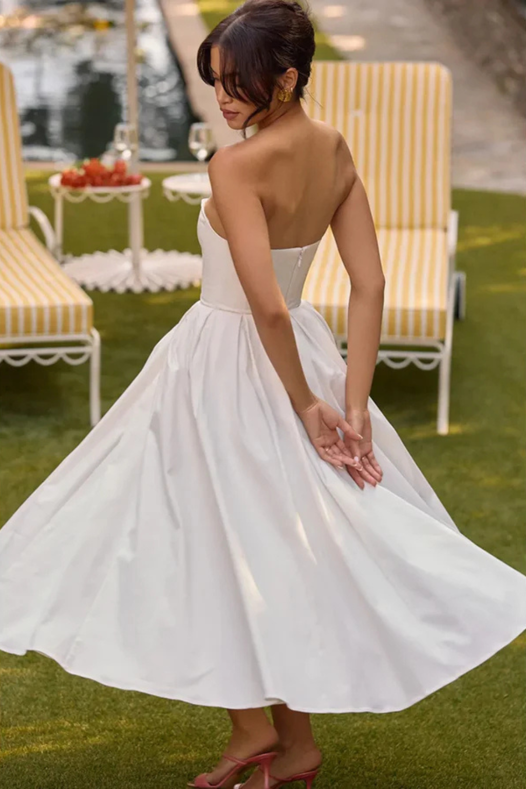 Women's Smooth Fabric Strapless Midi Dress | Elegant Corset Flared Formal Dress 2