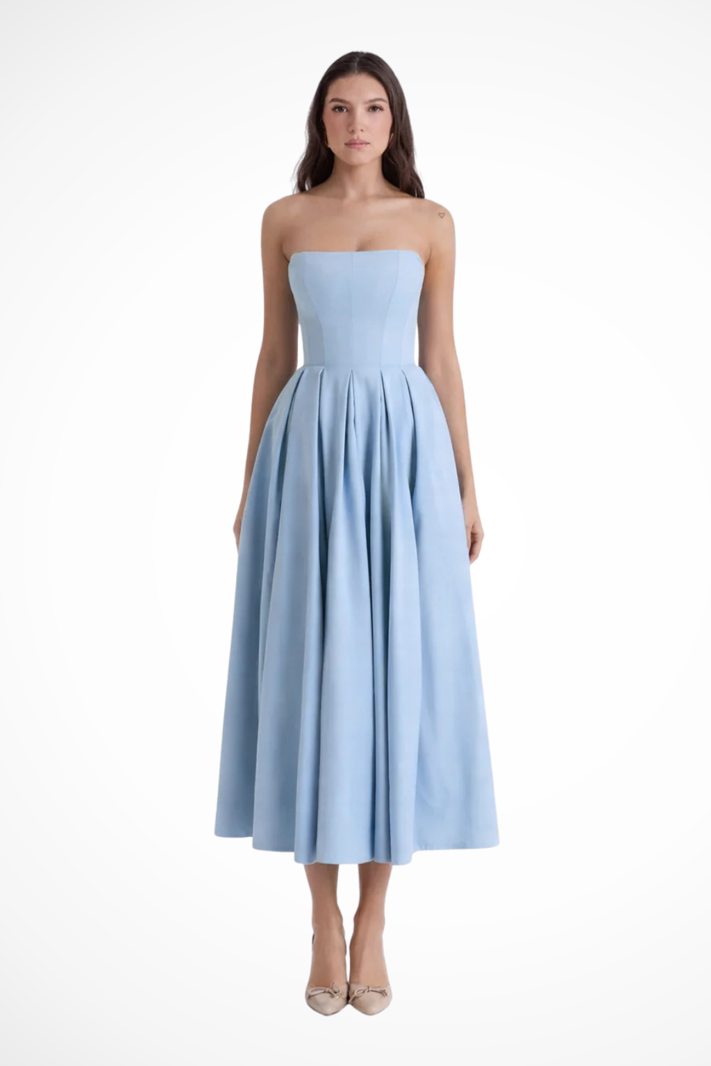 Women's Smooth Fabric Strapless Midi Dress | Elegant Corset Flared Formal Dress 3