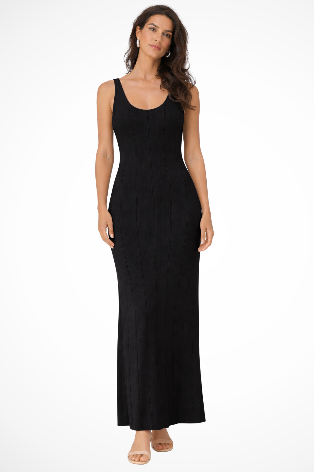 Women's Solid Black Maxi Dress | Elegant Sleeveless Formal Gown 0