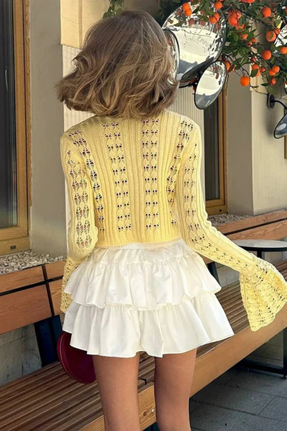 Women's Textured Crochet Cardigan | Stylish Cropped Bell Sleeve Sweater 4