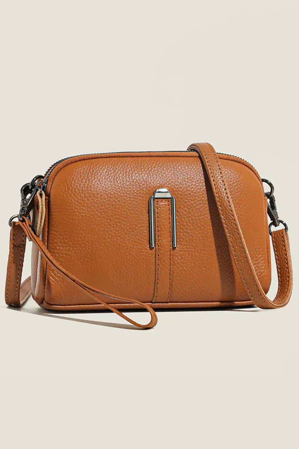 Women's Textured Fabric Crossbody Bag | Compact Double Zip Shoulder Purse 1