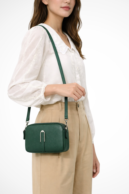 Women's Textured Fabric Crossbody Bag | Compact Double Zip Shoulder Purse 2