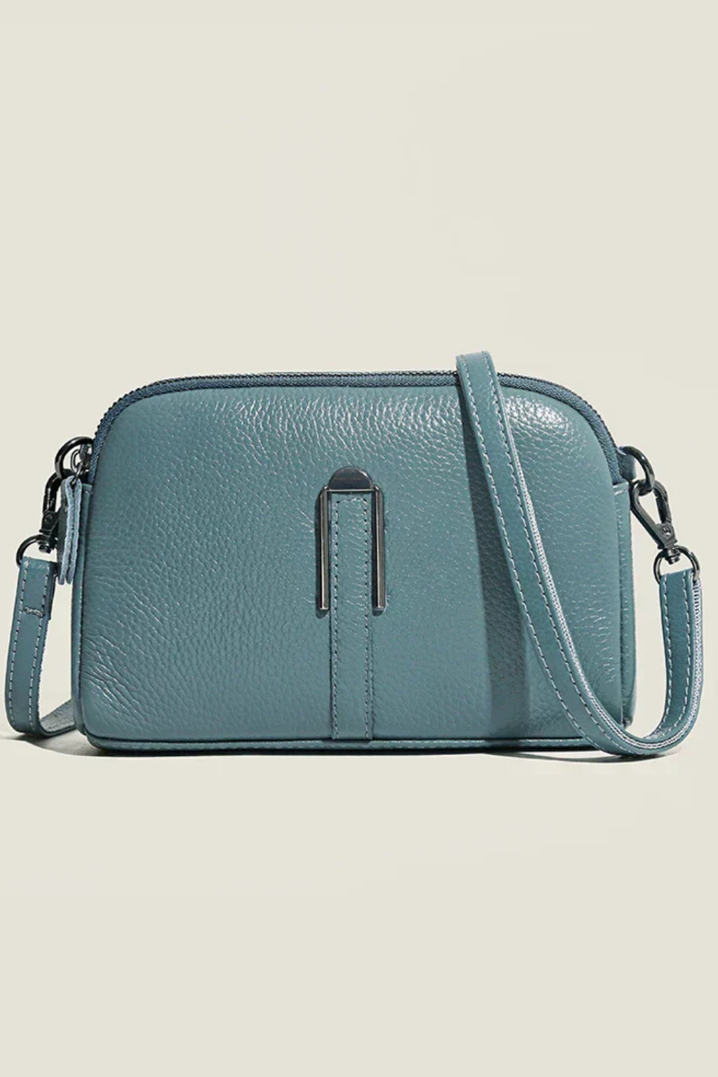 Women's Textured Fabric Crossbody Bag | Compact Double Zip Shoulder Purse 5