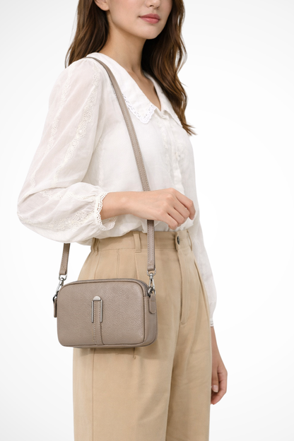 Women's Textured Fabric Crossbody Bag | Compact Double Zip Shoulder Purse 6