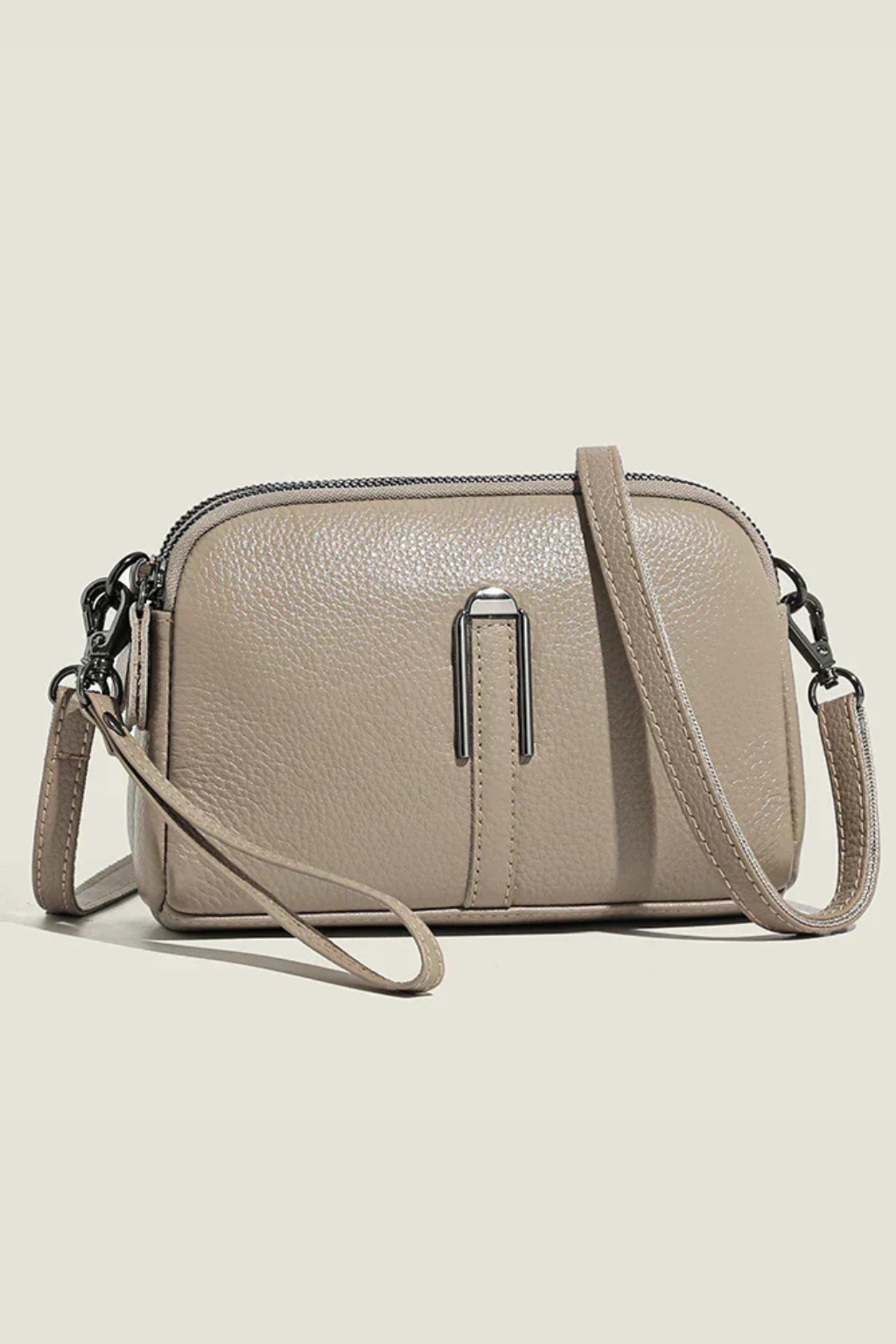 Women's Textured Fabric Crossbody Bag | Compact Double Zip Shoulder Purse 7