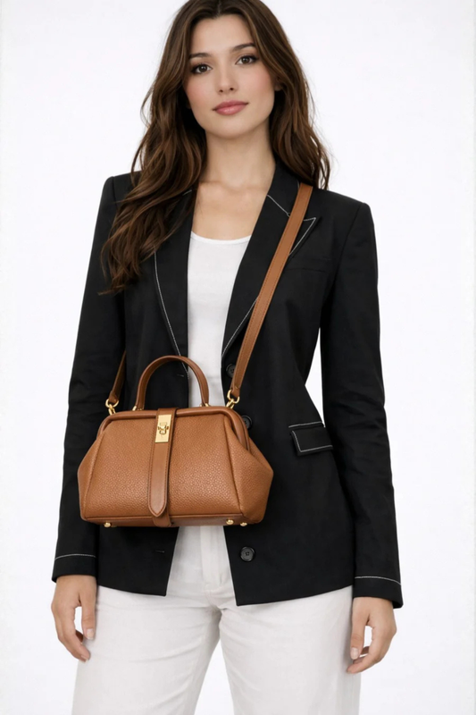 Women's Textured Mini Crossbody Bag | Stylish Structured Purse with Gold Clasp 0