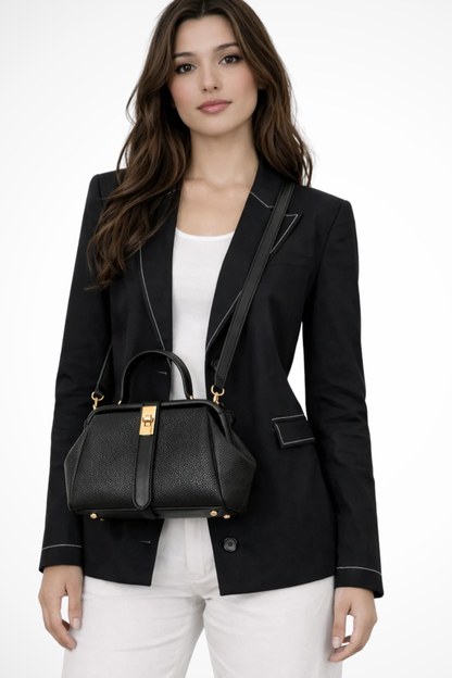 Women's Textured Mini Crossbody Bag | Stylish Structured Purse with Gold Clasp 1