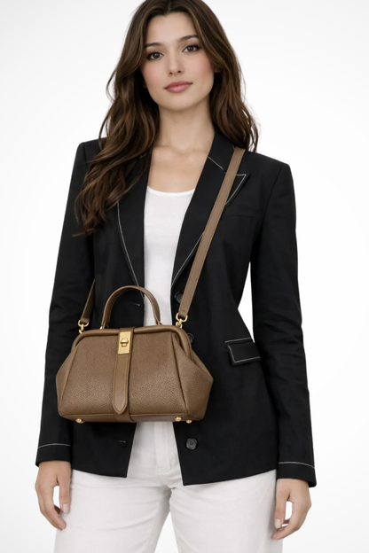 Women's Textured Mini Crossbody Bag | Stylish Structured Purse with Gold Clasp 10