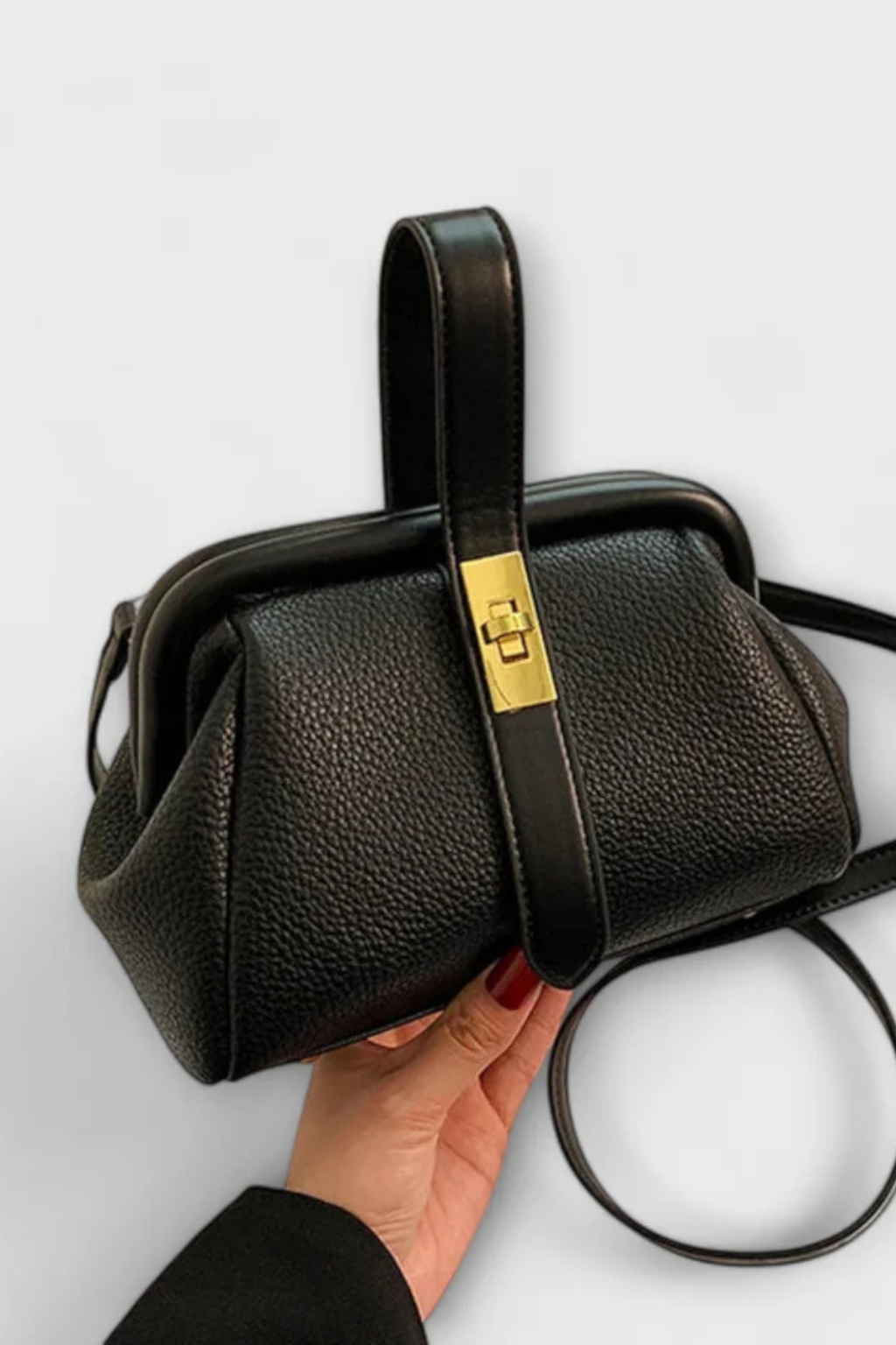 Women's Textured Mini Crossbody Bag | Stylish Structured Purse with Gold Clasp 2