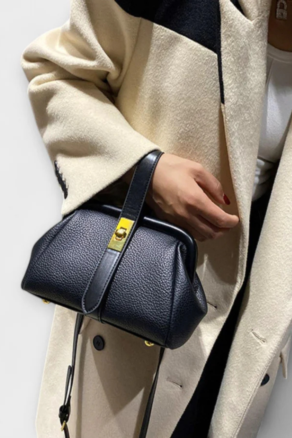 Women's Textured Mini Crossbody Bag | Stylish Structured Purse with Gold Clasp 3