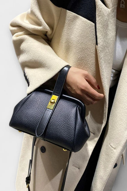 Women's Textured Mini Crossbody Bag | Stylish Structured Purse with Gold Clasp 3