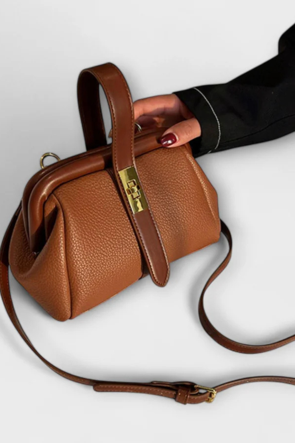 Women's Textured Mini Crossbody Bag | Stylish Structured Purse with Gold Clasp 6