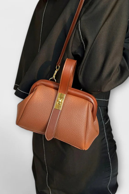 Women's Textured Mini Crossbody Bag | Stylish Structured Purse with Gold Clasp 7