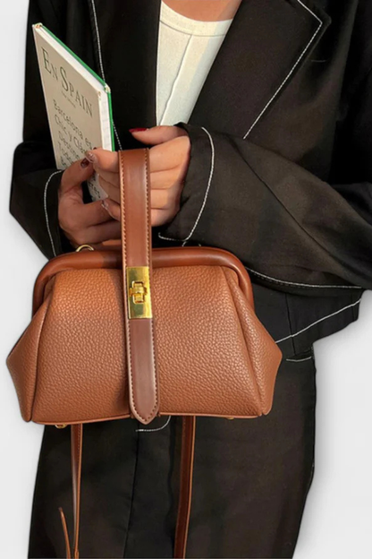 Women's Textured Mini Crossbody Bag | Stylish Structured Purse with Gold Clasp 8