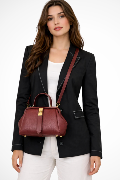 Women's Textured Mini Crossbody Bag | Stylish Structured Purse with Gold Clasp 9