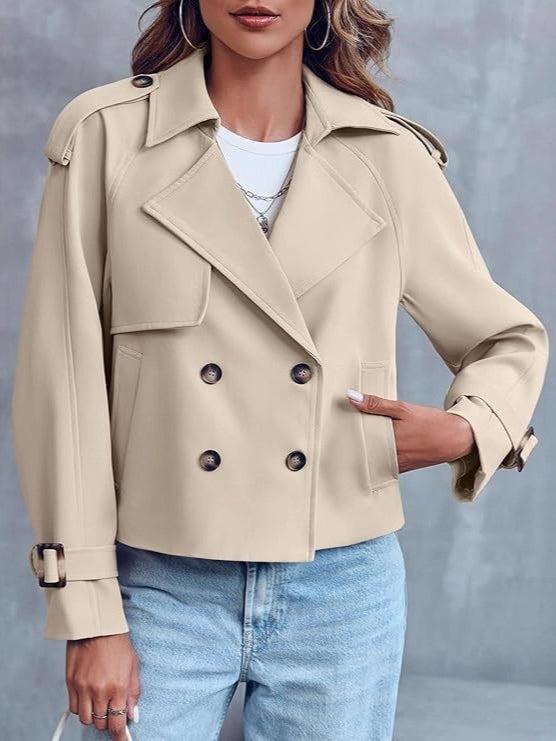 Women's Cropped Trench Coat - Belted Casual Jacket