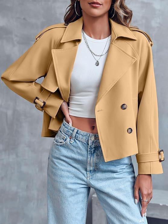 Women's Cropped Trench Coat - Belted Casual Jacket