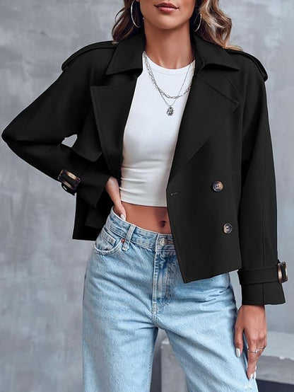 Women's Cropped Trench Coat - Belted Casual Jacket