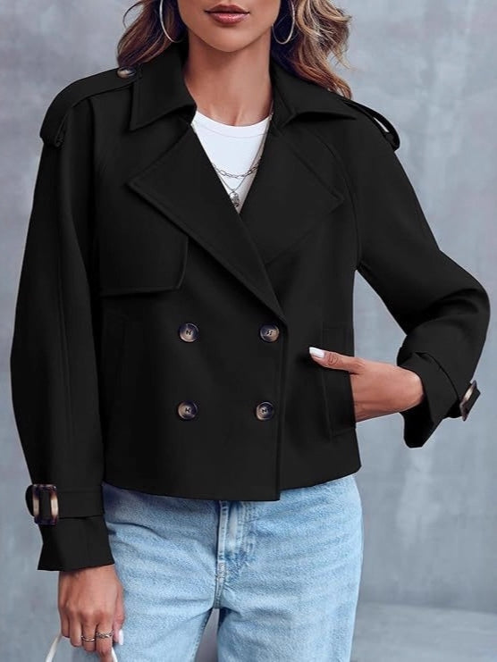 Women's Cropped Trench Coat - Belted Casual Jacket