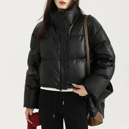 Women's Cropped Puffer Jacket - Quilted Winter Coat