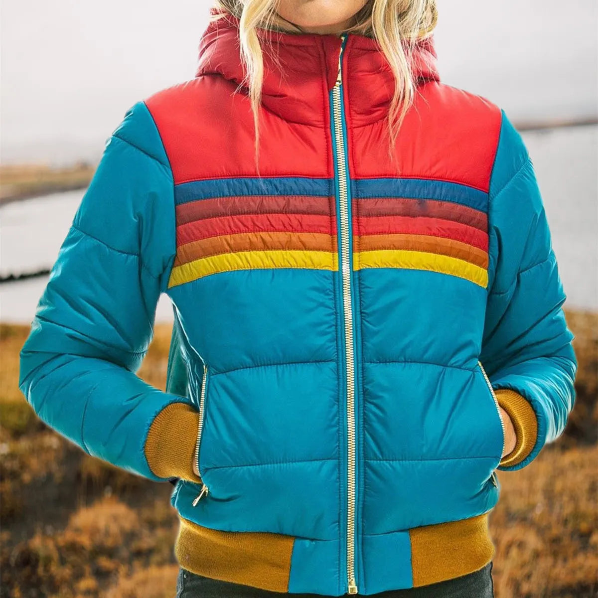 Women's Hooded Puffer Jacket - Retro Winter Coat