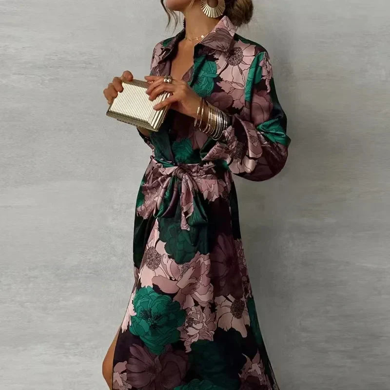 Kaeloria | Elegant Green Floral Dress Women Summer Style