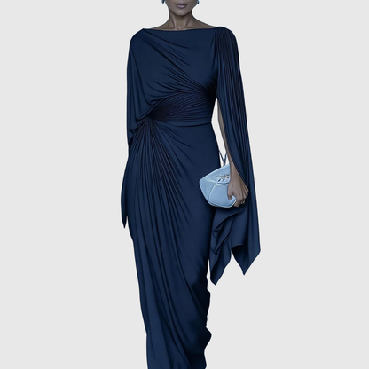 Sylrissa | Pleated Cape Sleeve Dress Women with Elegant Evening Style
