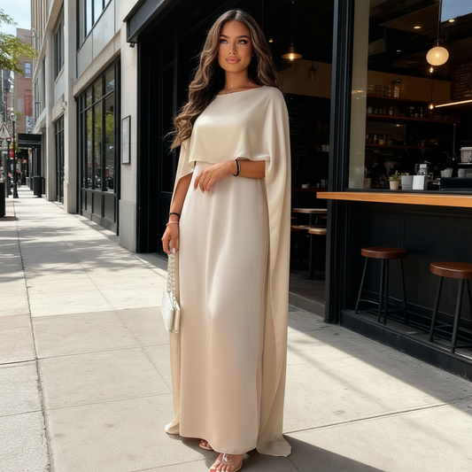 Paevienne | Flowing Cape Evening Dress Women Elegant Look