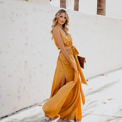 Taelora | Chic Summer Tie Waist Dress Women Elegant Look
