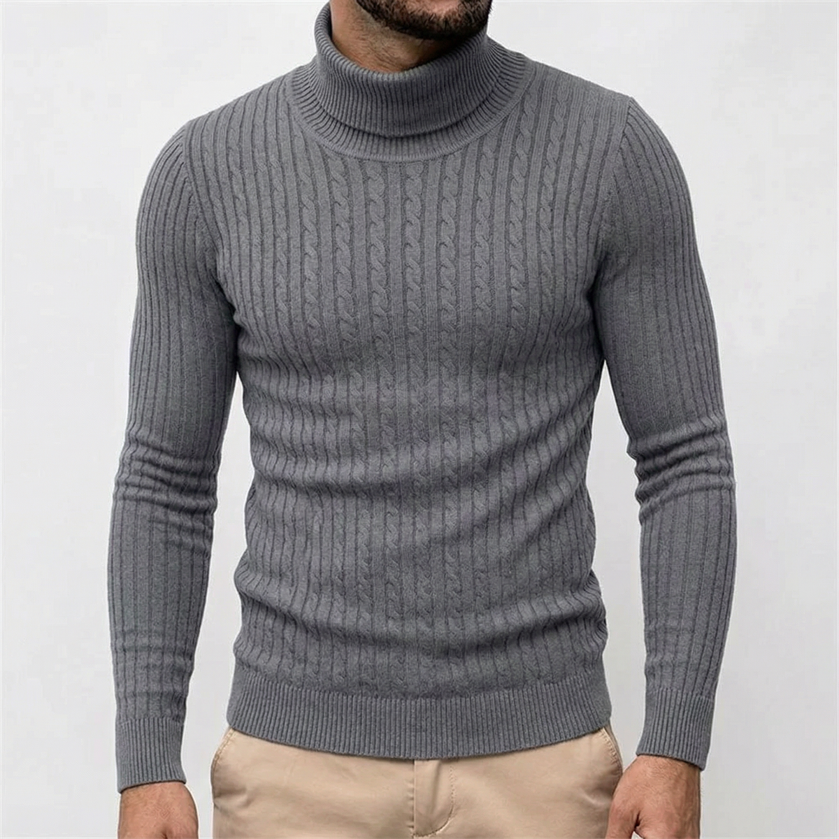 Men's Turtleneck Sweater - Warm Knit Fall Pullover