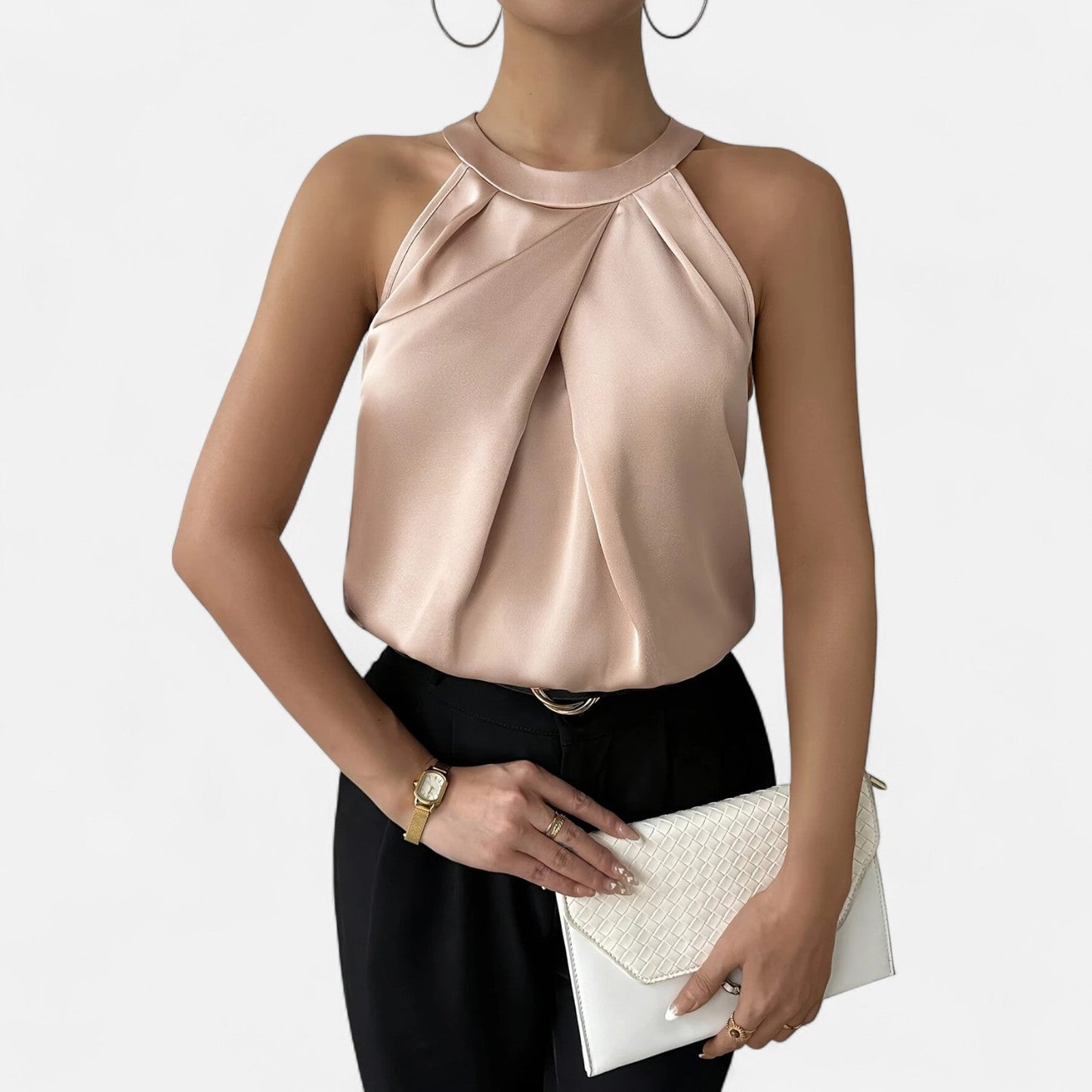Bellatrix | Trendy Draped Halter Top with Pleated Design