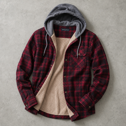 Men's Plaid Sherpa Shirt Jacket - Hooded Casual Outerwear