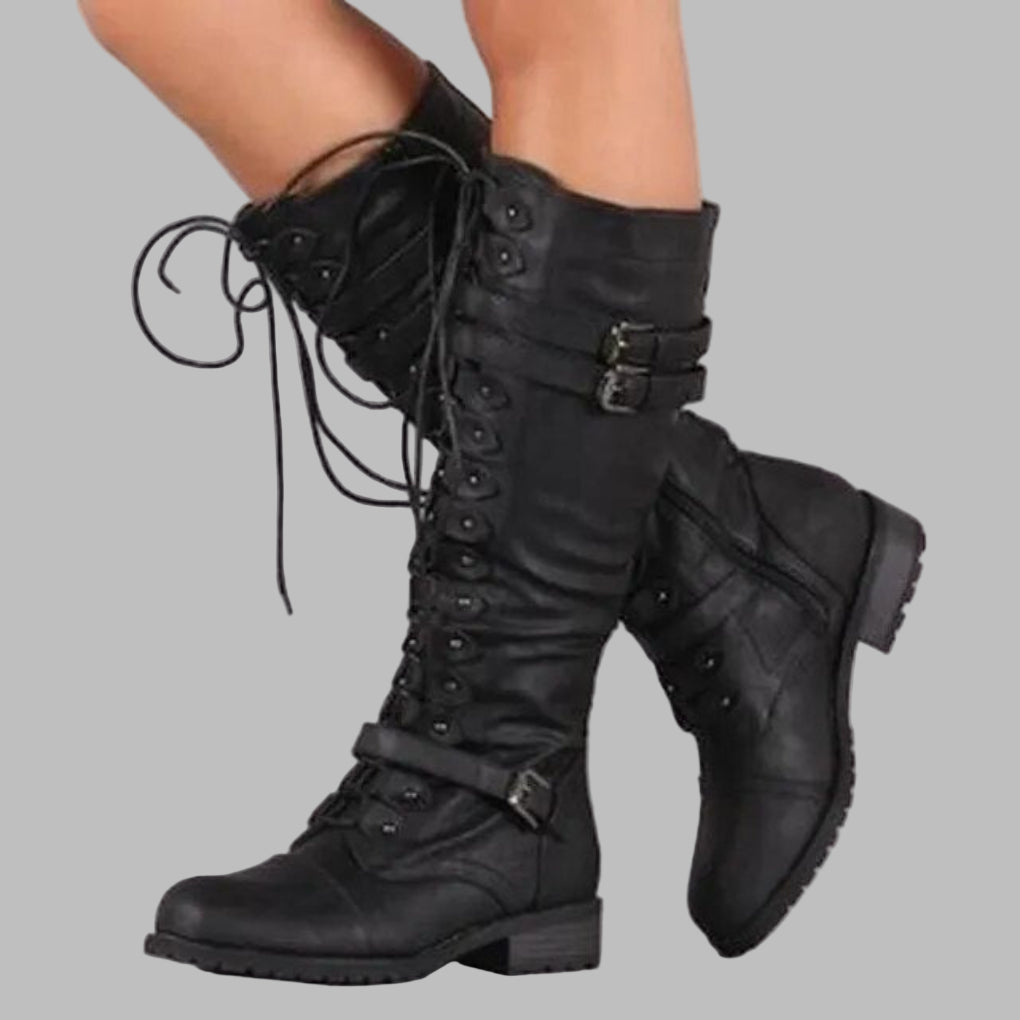 Women's Combat Boots Lace-Up Buckle Detail